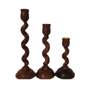 Spiral Design Wood Candle Holder (Set Of 3)